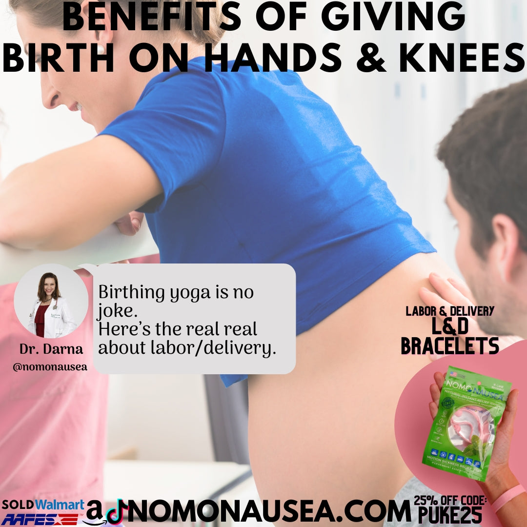 What are the benefits of giving birth on hands and knees in labor?